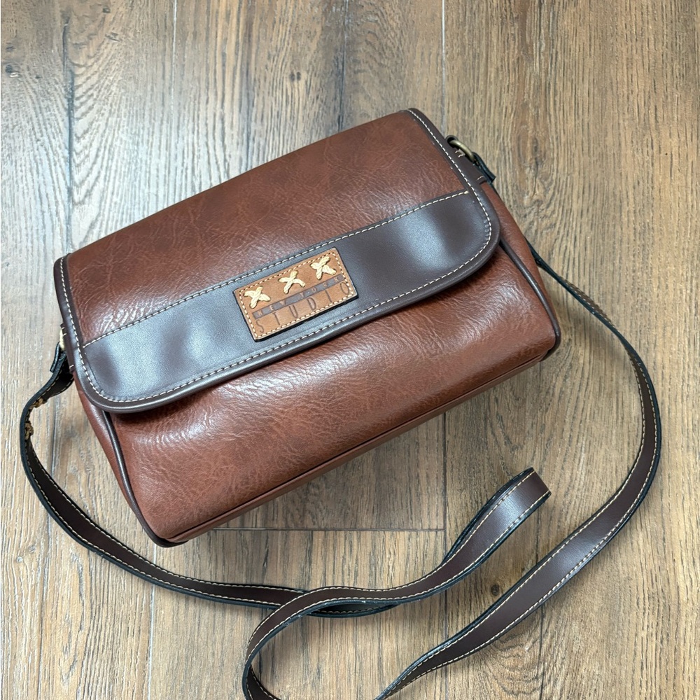 Vintage 90s New York Studio Brown Leather Crossbody Bag